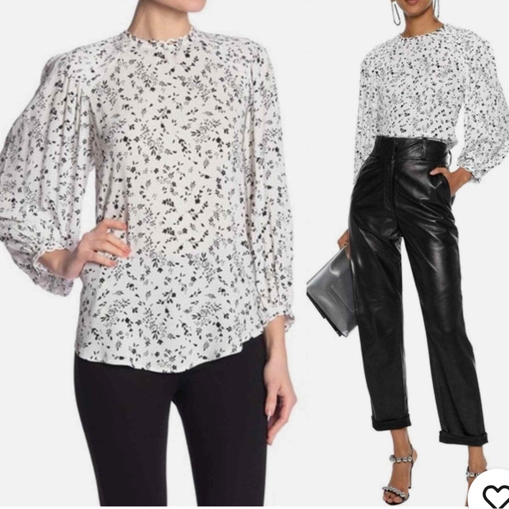 NWT- Joie Black and White Floral Blouse Originally $248.
